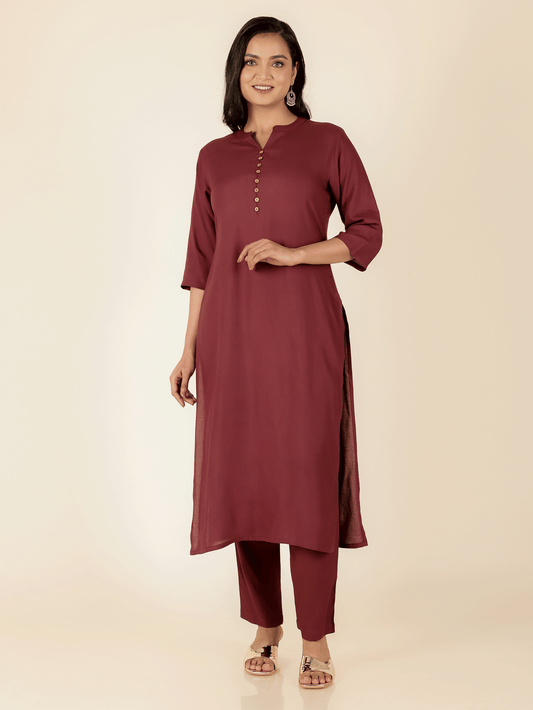 Viscose Solid Straight Maroon Kurta