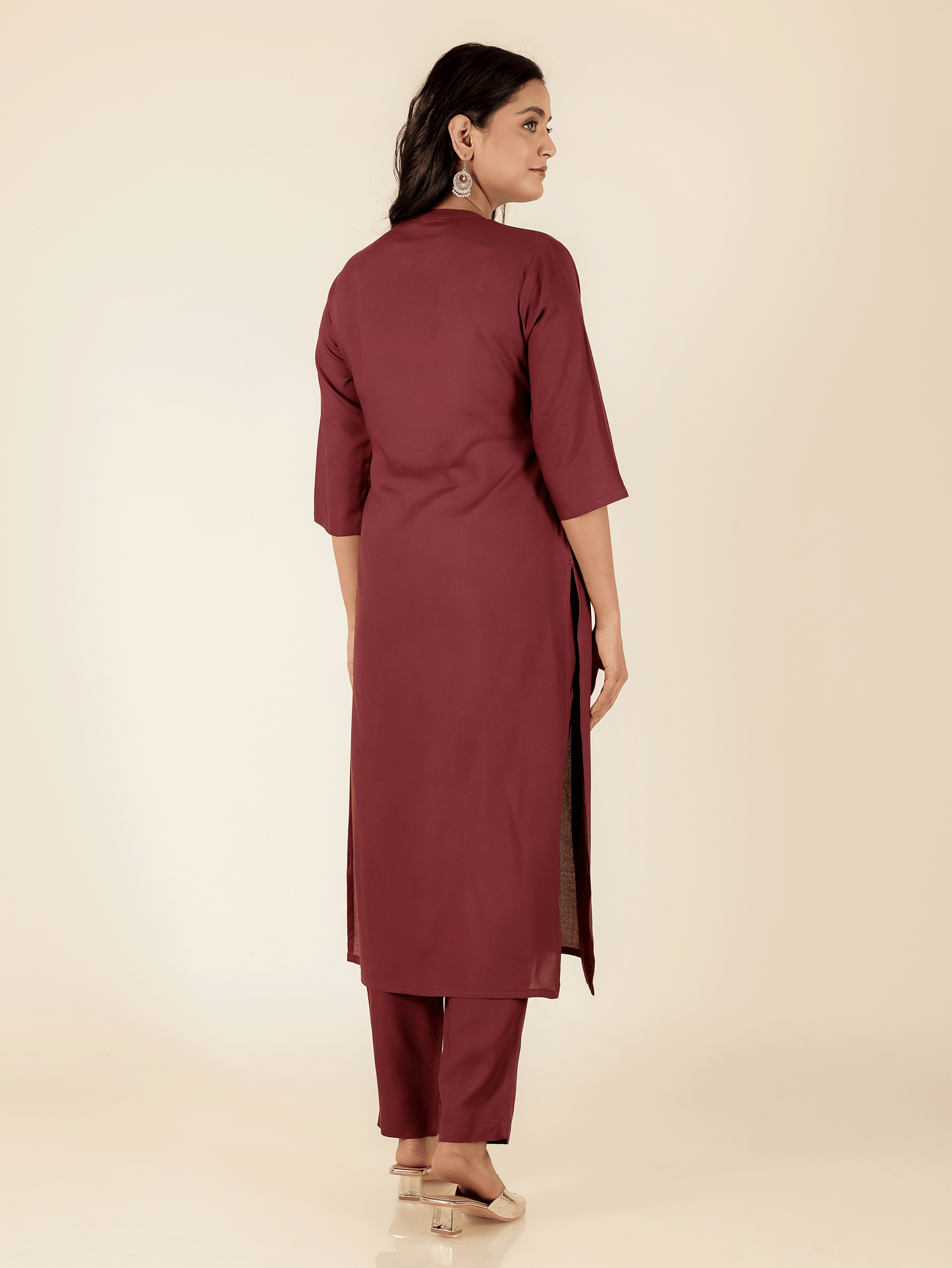 Viscose Solid Straight Maroon Kurta