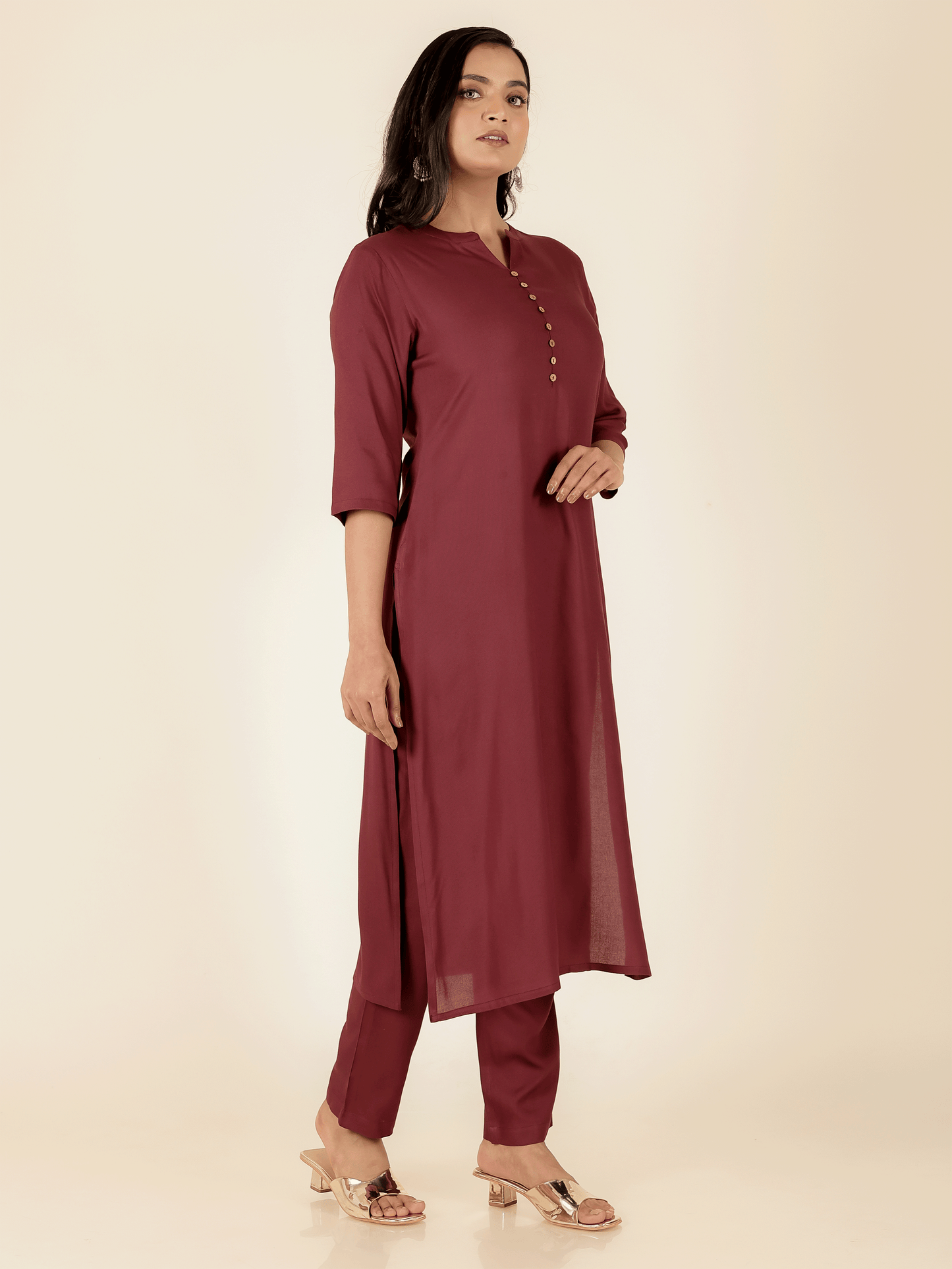 Viscose Solid Straight Maroon Kurta