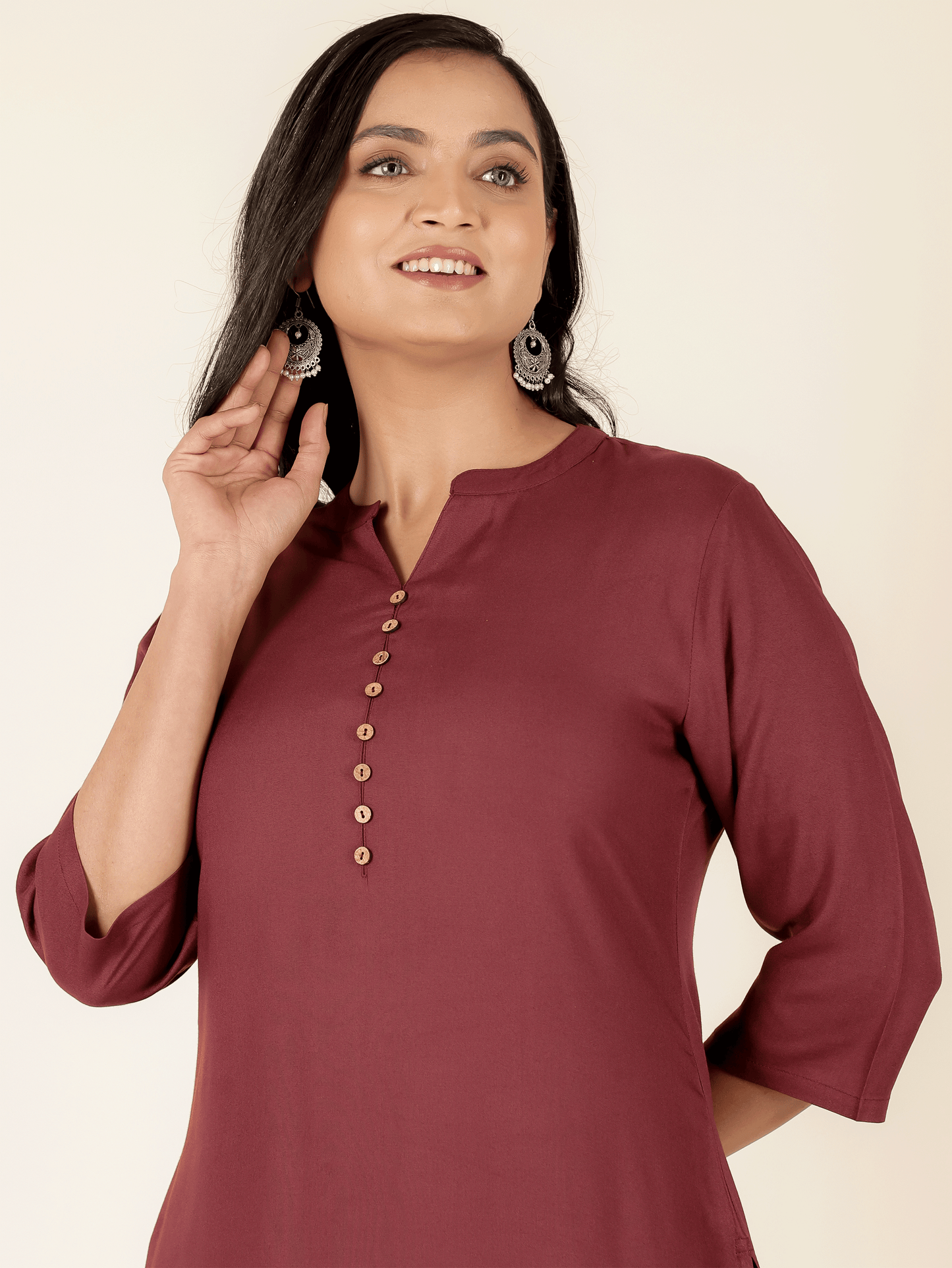 Viscose Solid Straight Maroon Kurta