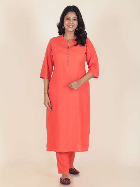 Viscose Solid Straight Orange Kurta