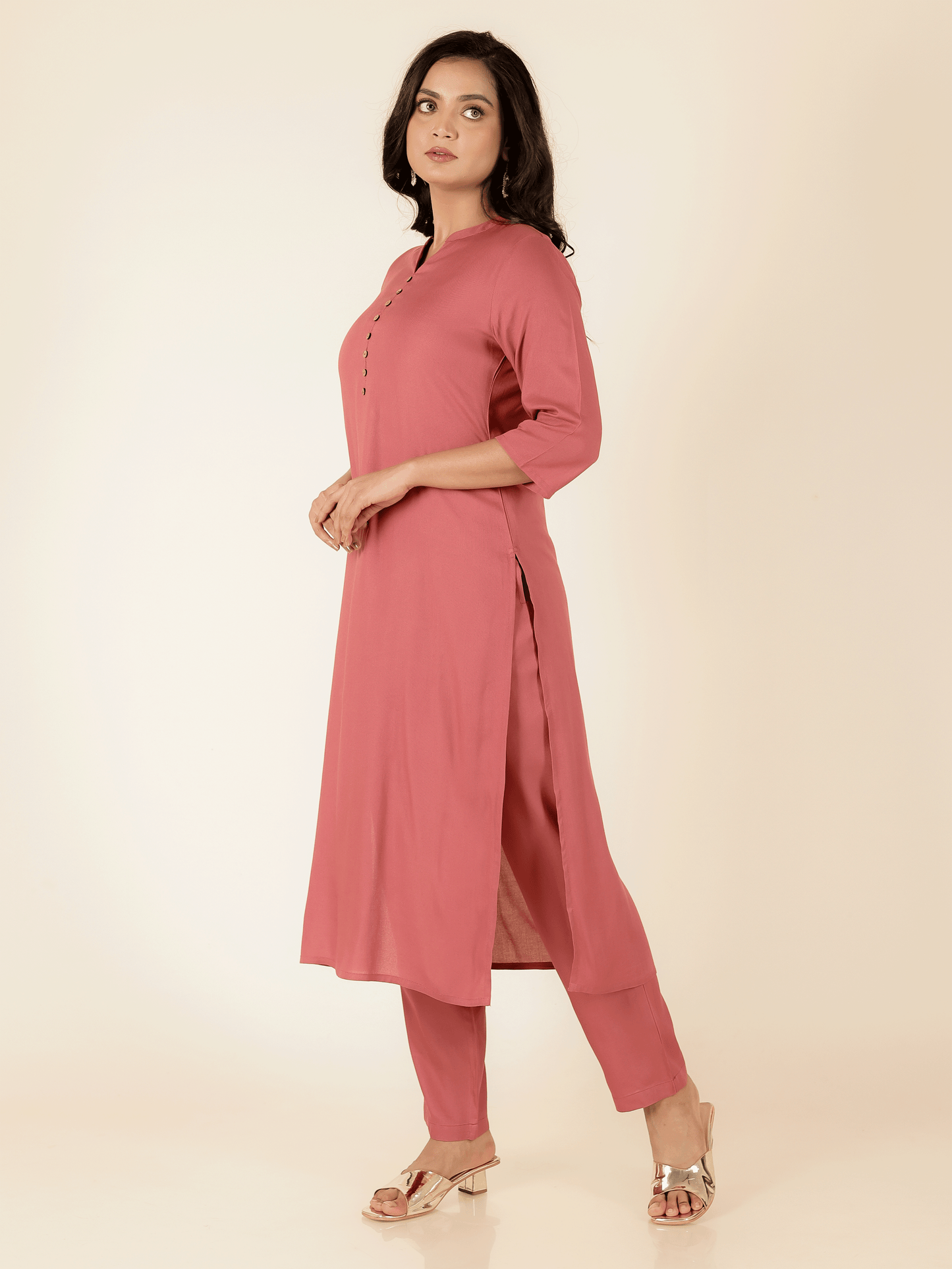 Viscose Solid Straight Pink Kurta