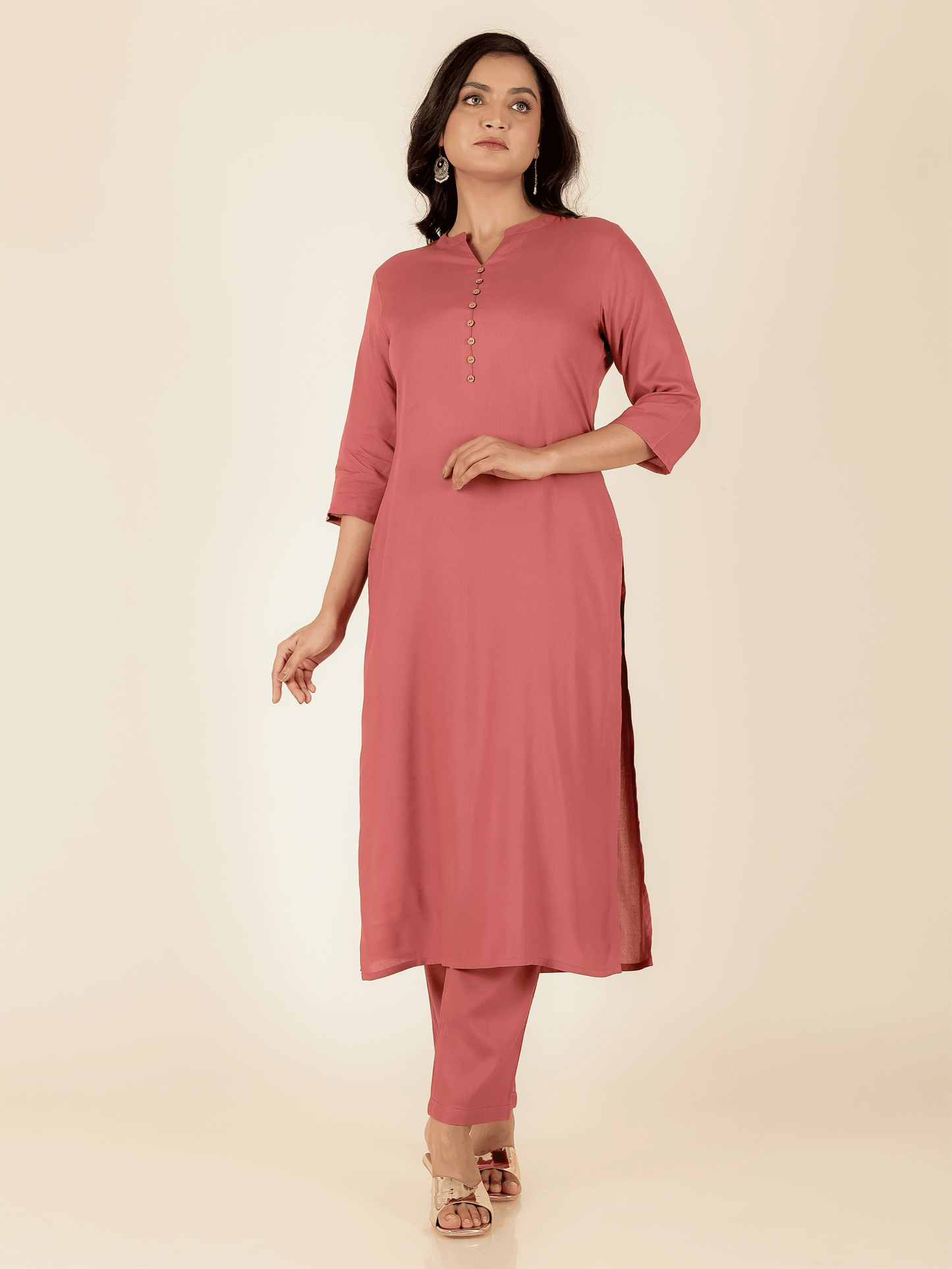 Viscose Solid Straight Pink Kurta