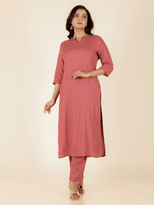 Viscose Solid Straight Pink Kurta