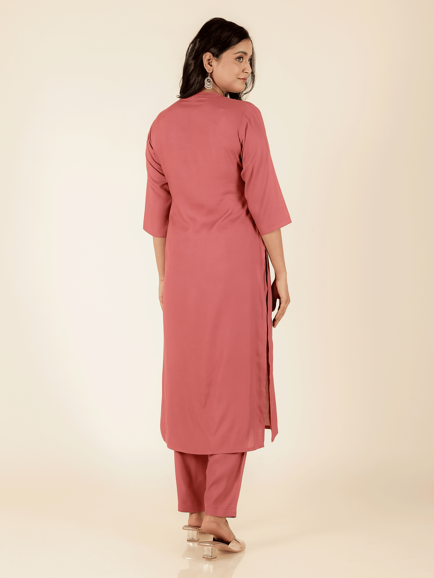 Viscose Solid Straight Pink Kurta