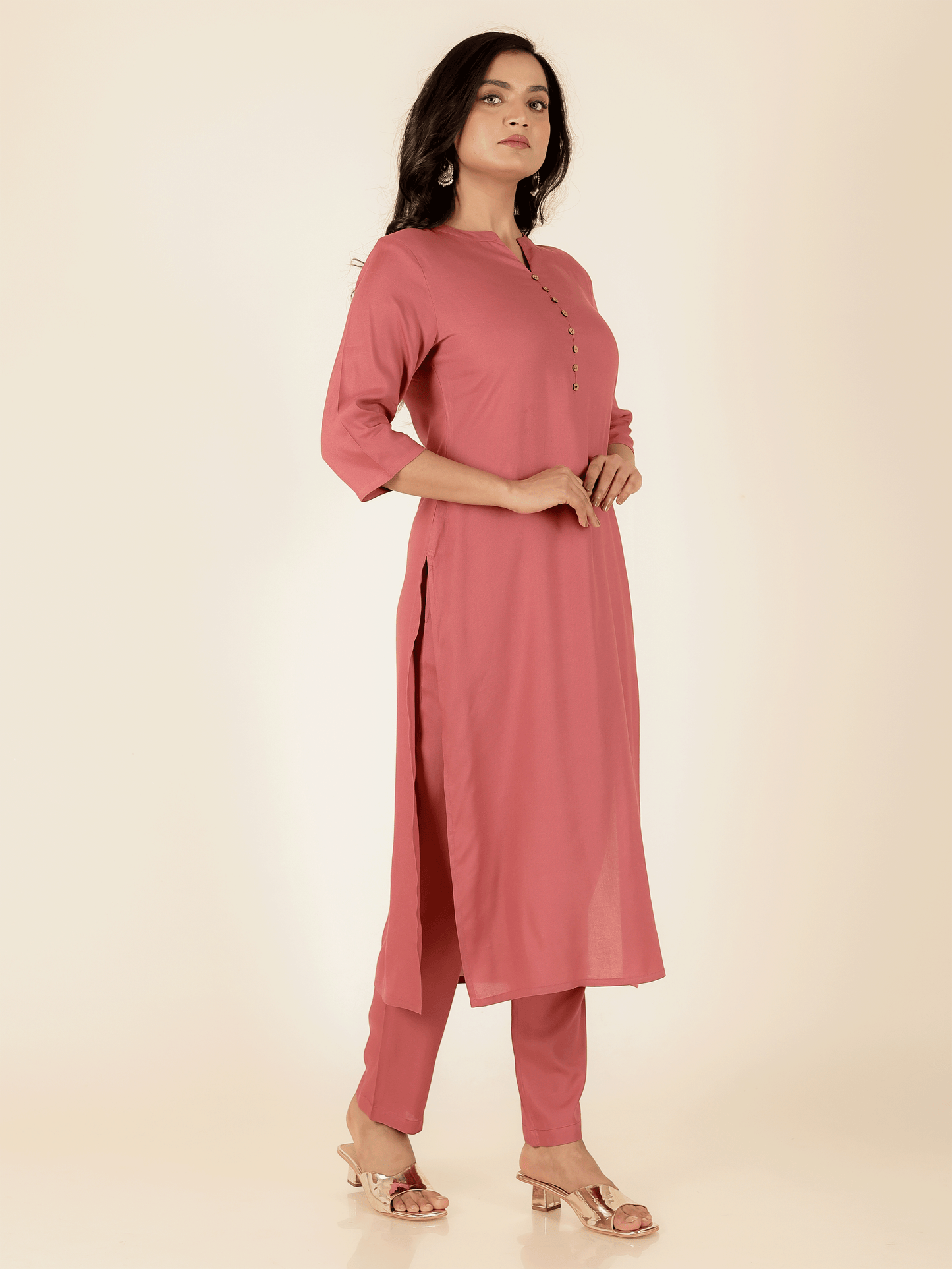 Viscose Solid Straight Pink Kurta