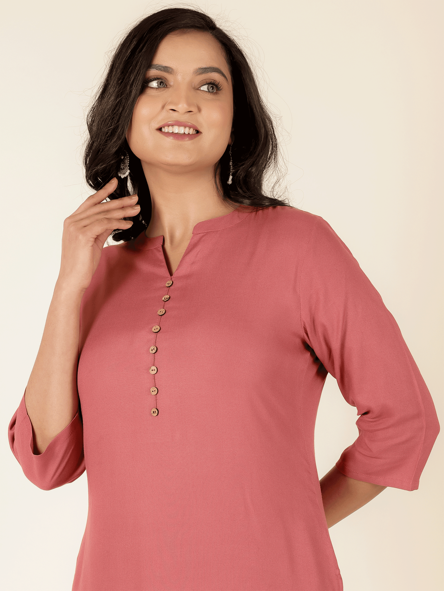 Viscose Solid Straight Pink Kurta