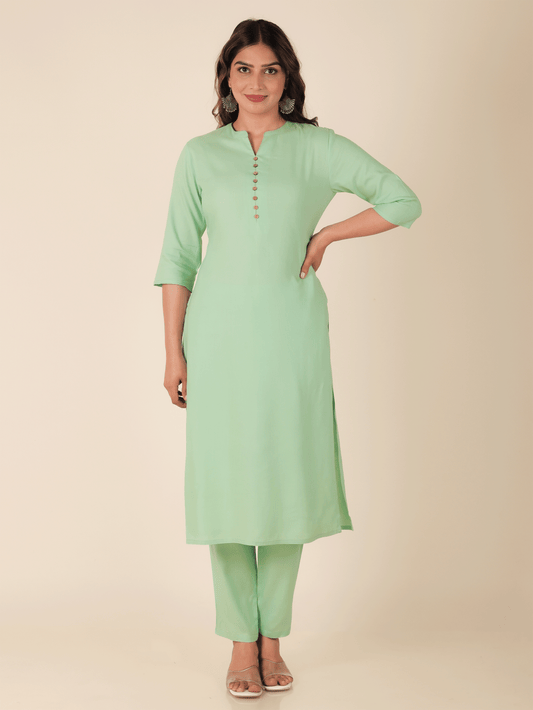 Viscose Solid Straight Green Kurta