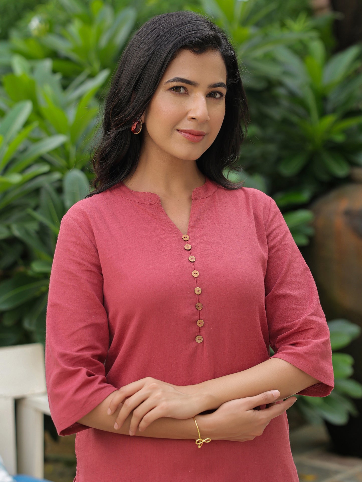 Linen Cotton Solid Straight Purple Kurta