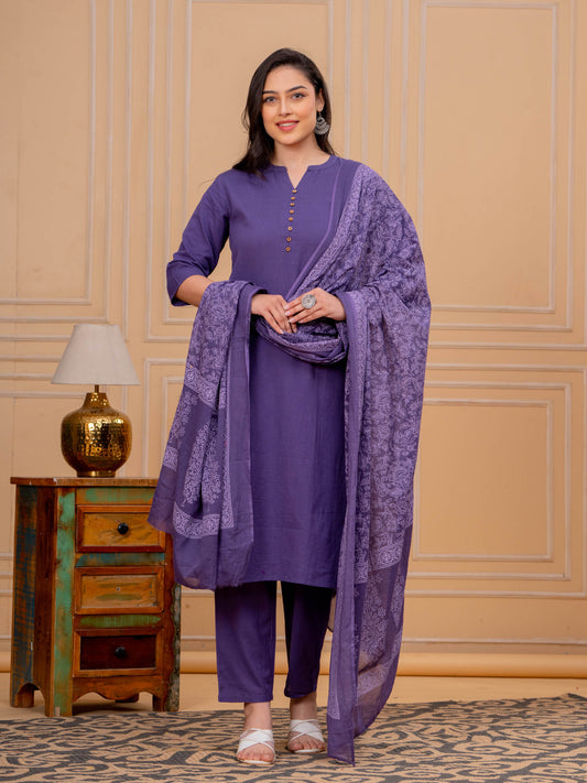 Cotton Voile Floral Purple Dupatta