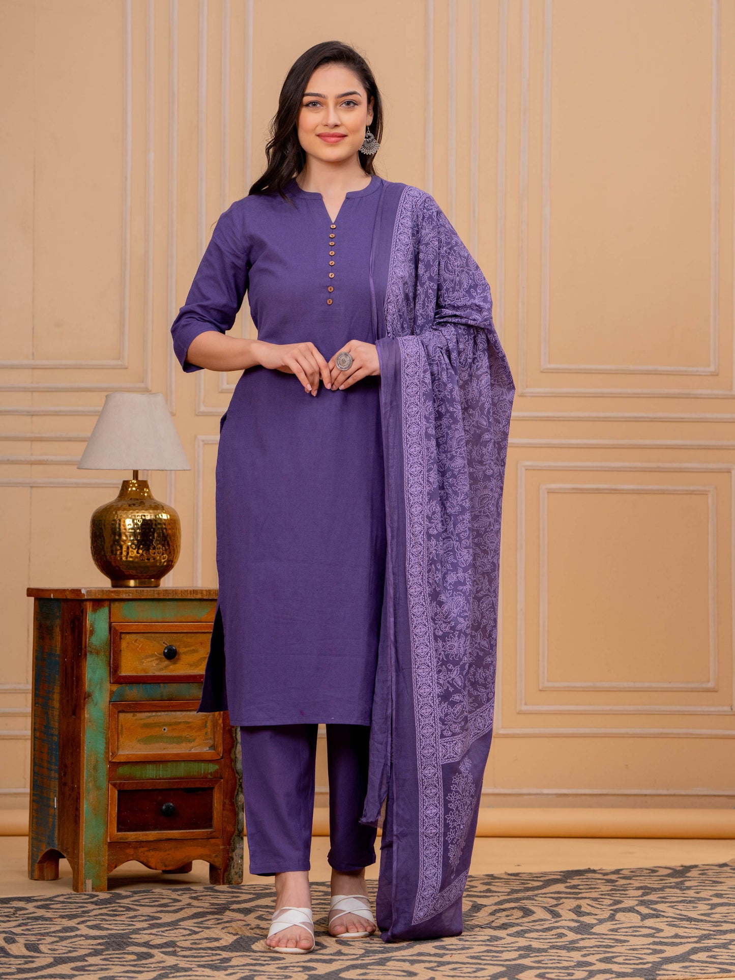 Cotton Voile Floral Purple Dupatta