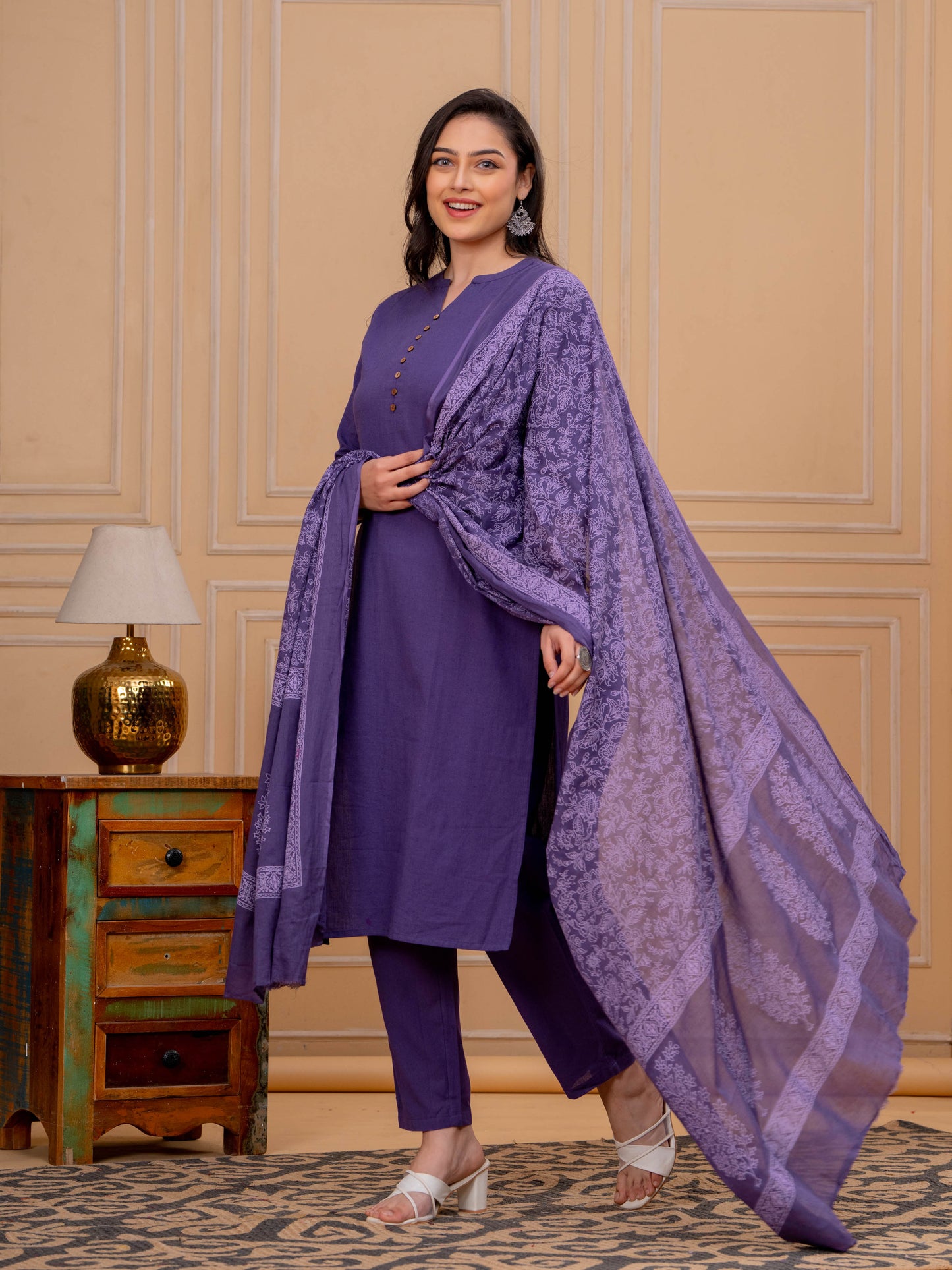 Cotton Voile Floral Purple Dupatta