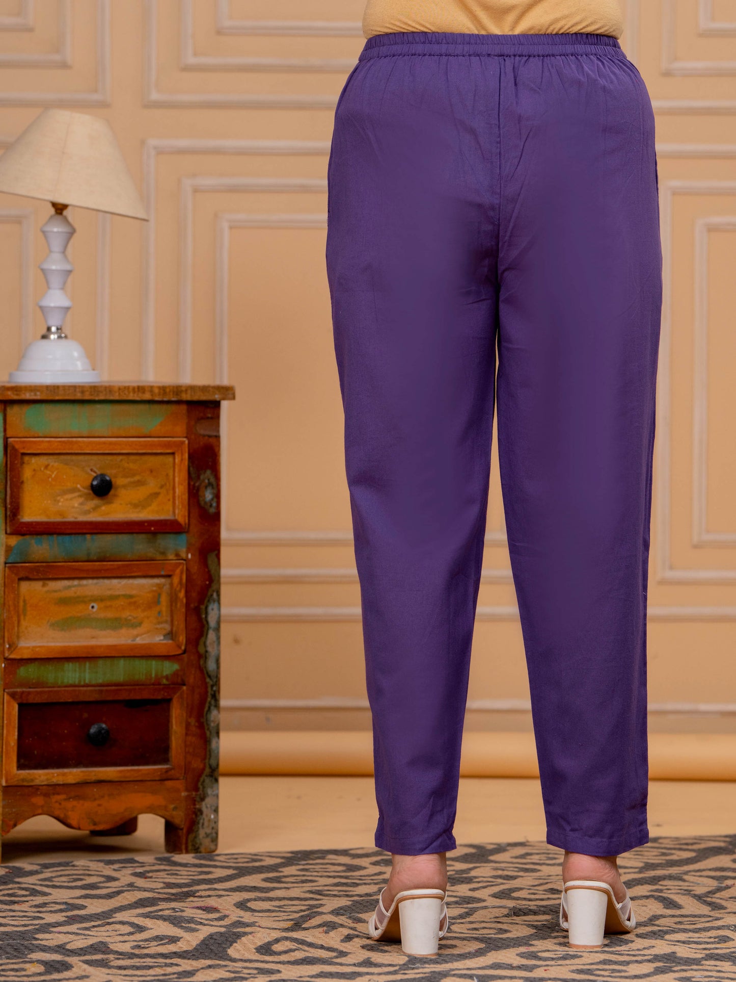 Linen Cotton Solid Straight Purple Kurta