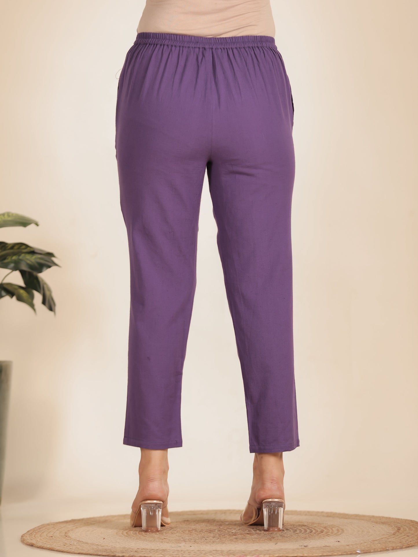 Linen Cotton Solid Straight Purple Kurta