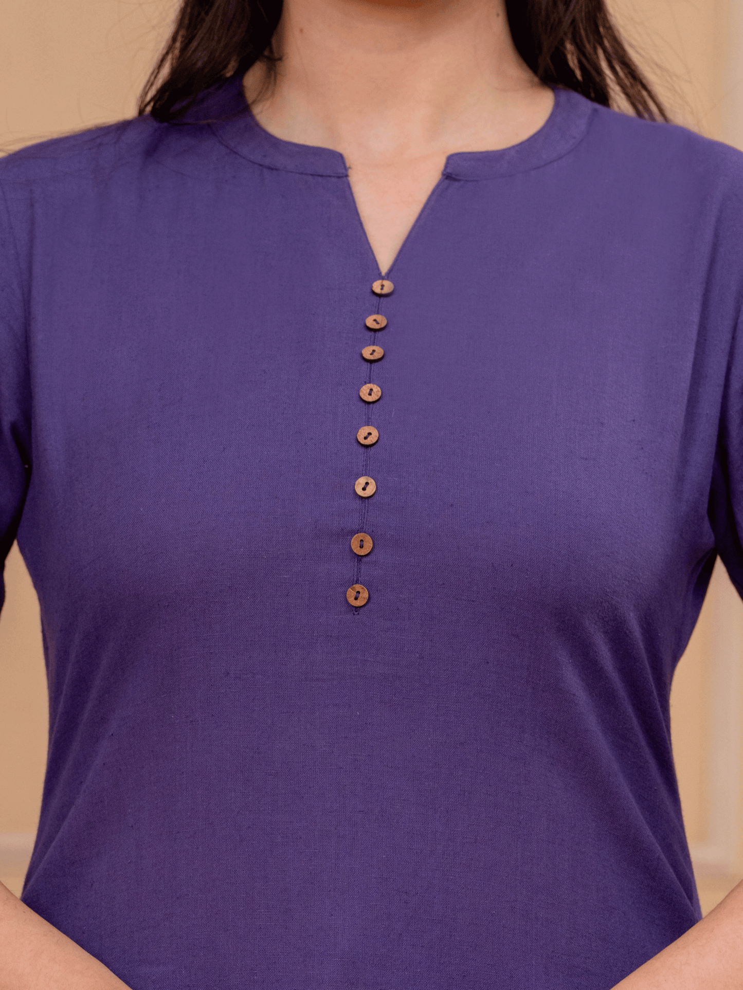 Linen Cotton Solid Straight Purple Kurta