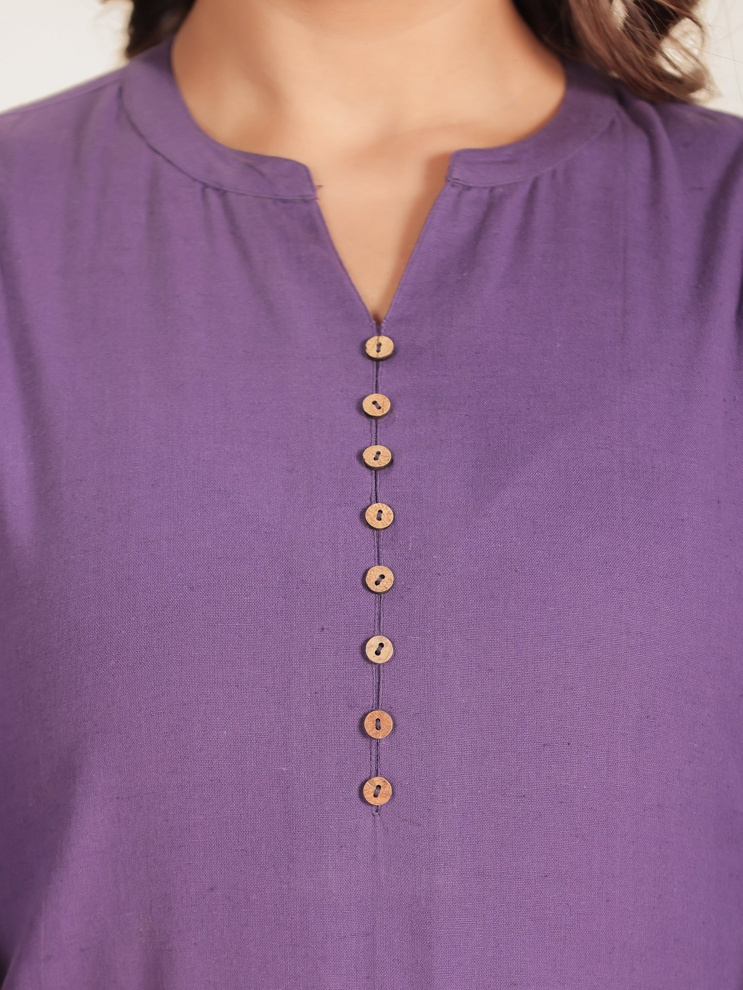 Linen Cotton Solid Straight Purple Kurta