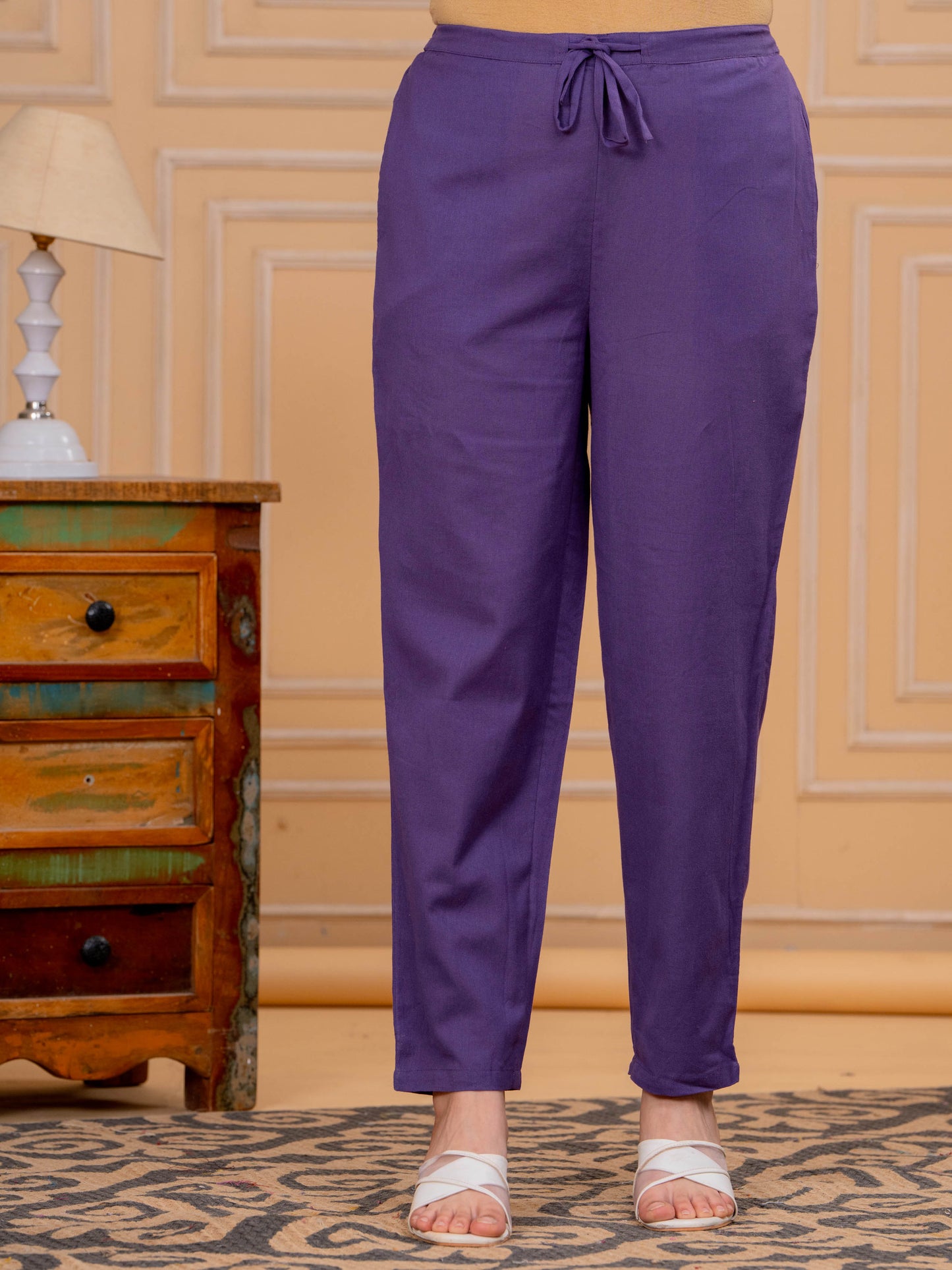 Linen Cotton Solid Straight Purple Kurta