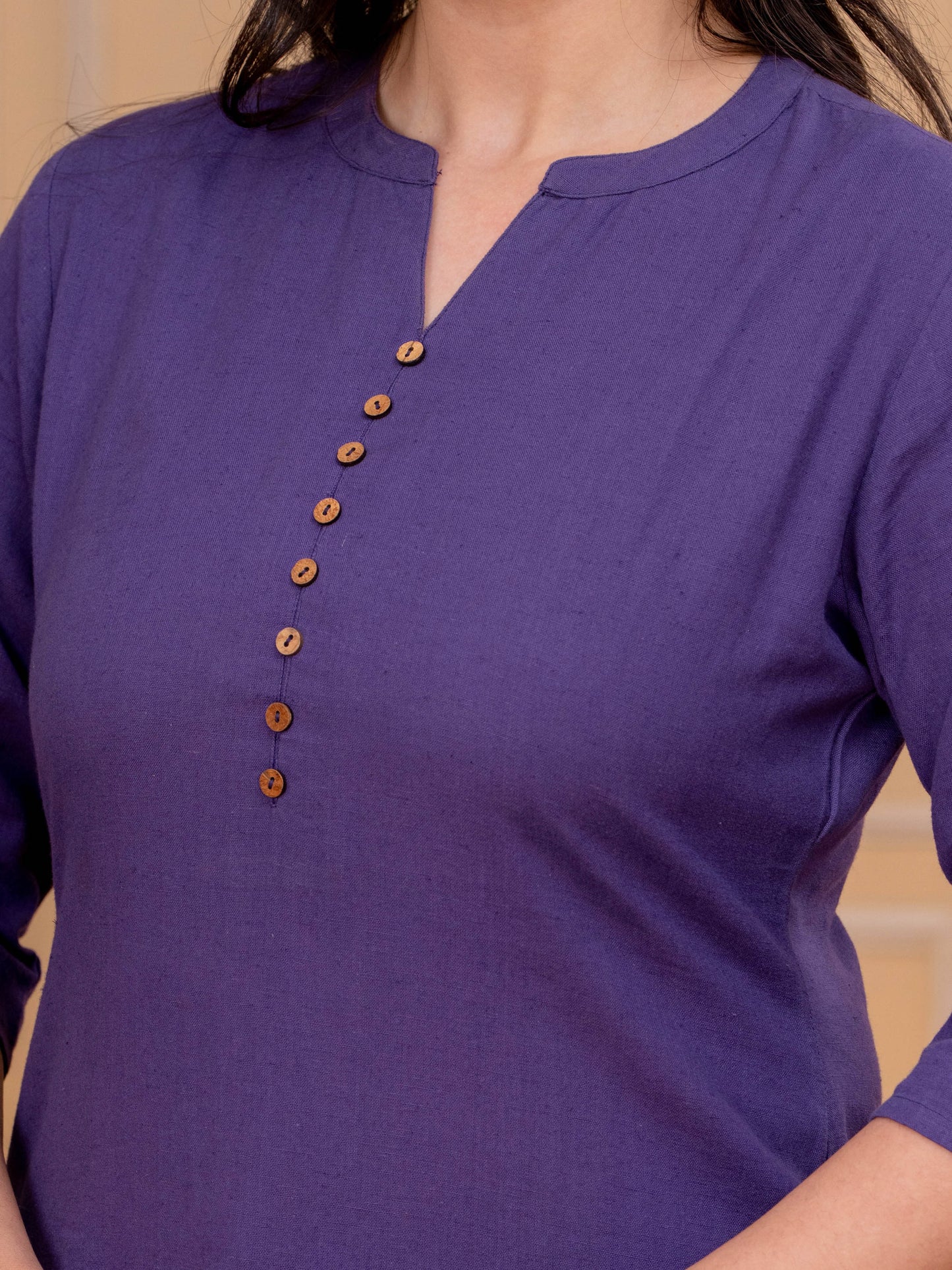 Linen Cotton Solid Straight Purple Kurta