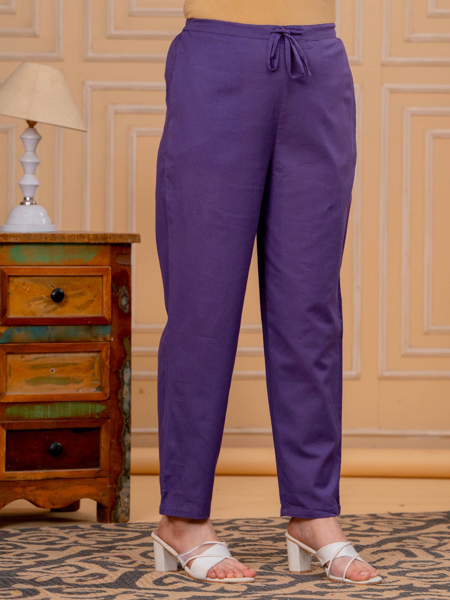 Linen Cotton Solid Straight Purple Kurta
