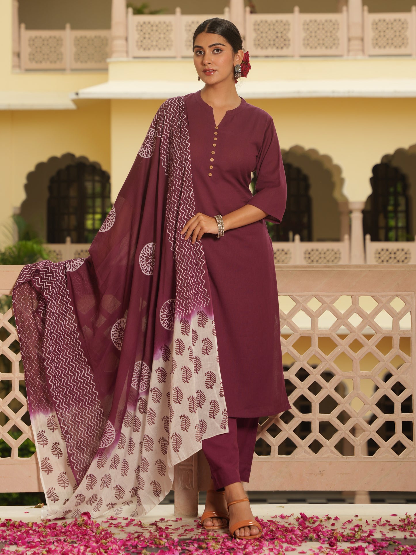 Cotton Voile Geometric Purple Dupatta