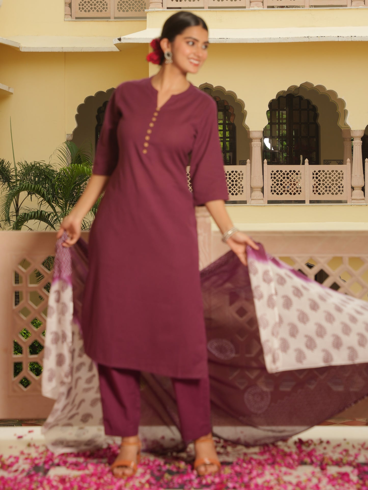 Cotton Voile Geometric Purple Dupatta