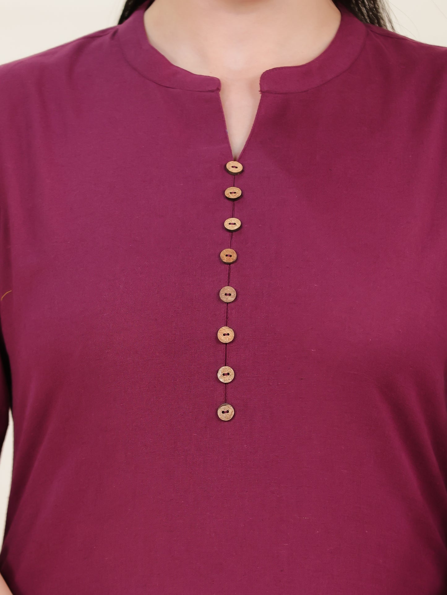 Linen Cotton Solid Straight Maroon Kurta