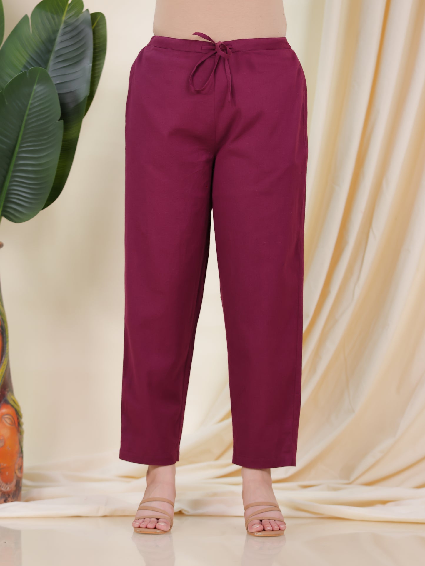 Linen Cotton Solid Straight Maroon Kurta