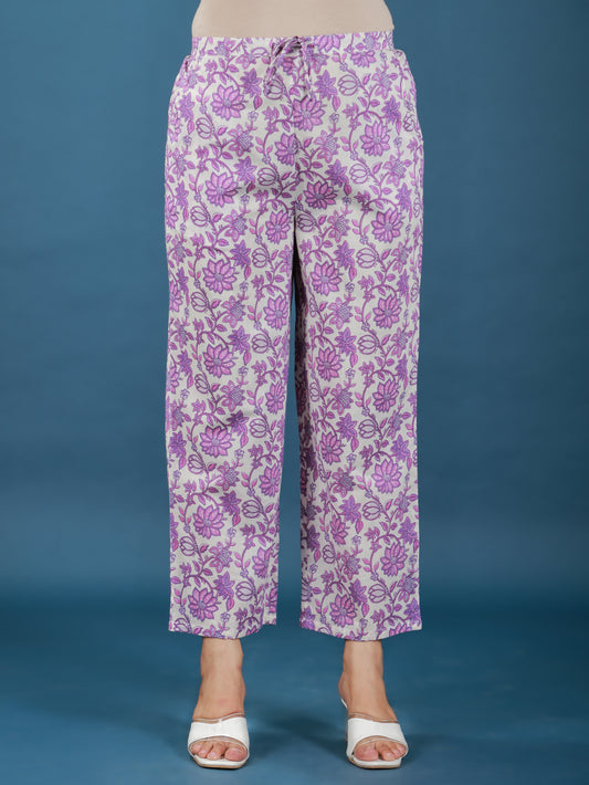 Soft Cotton Floral White Straight Trousers