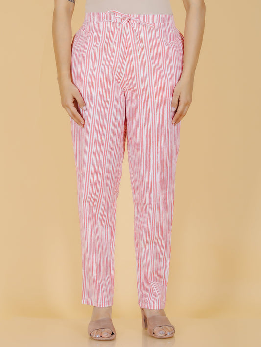 Soft Cotton Striped Off-White Tapered Trousers
