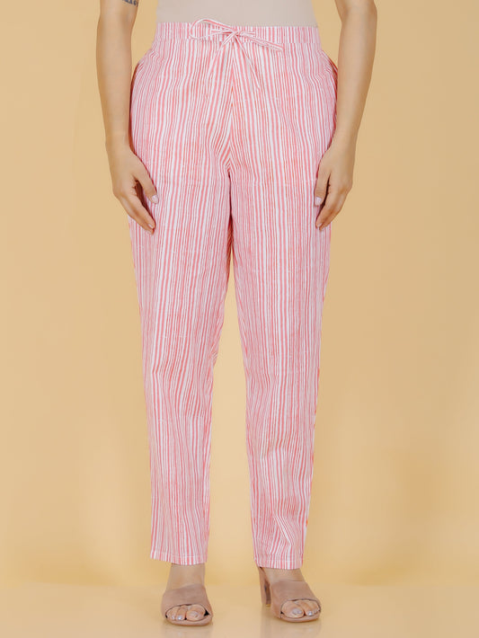 Soft Cotton Striped Off-White Tapered Trousers