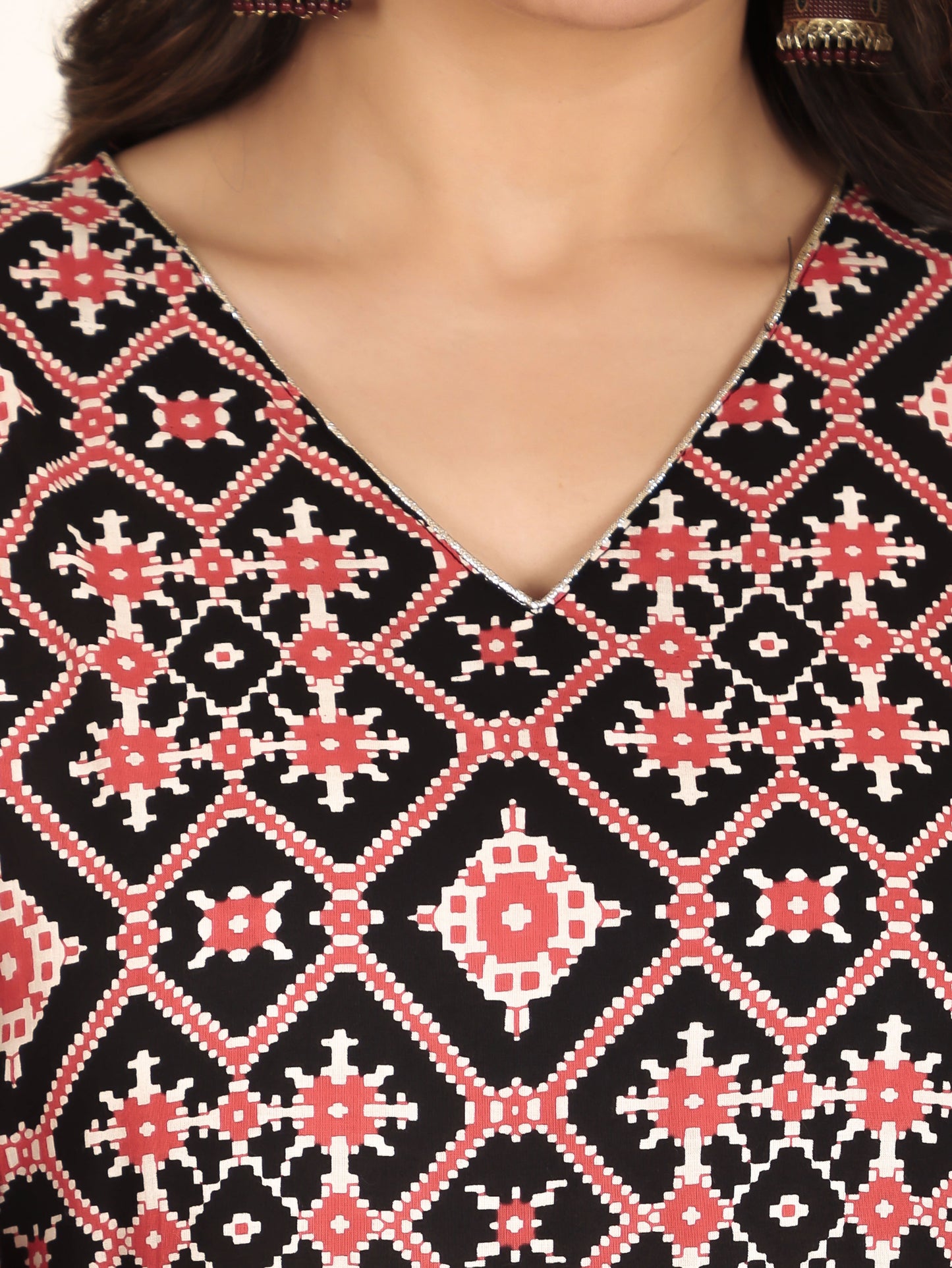 Soft Cotton Ikat Straight Black Kurta
