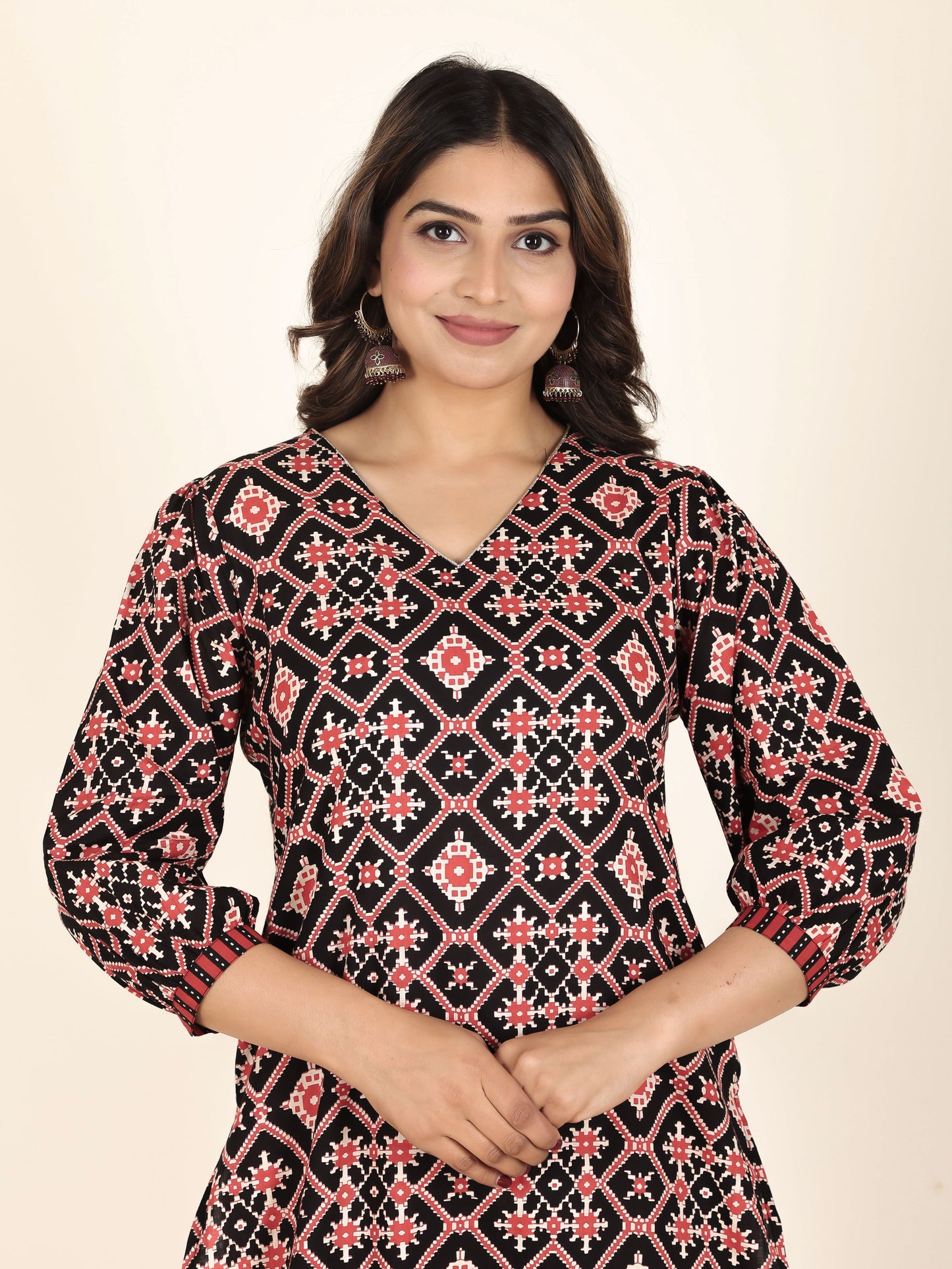Soft Cotton Ikat Straight Black Kurta