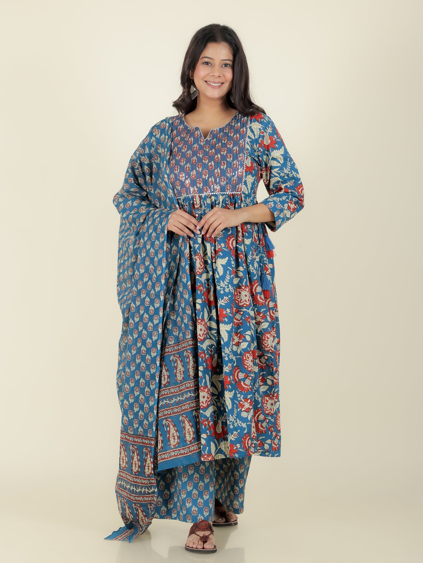 Cotton Voile Block Print Teal Dupatta