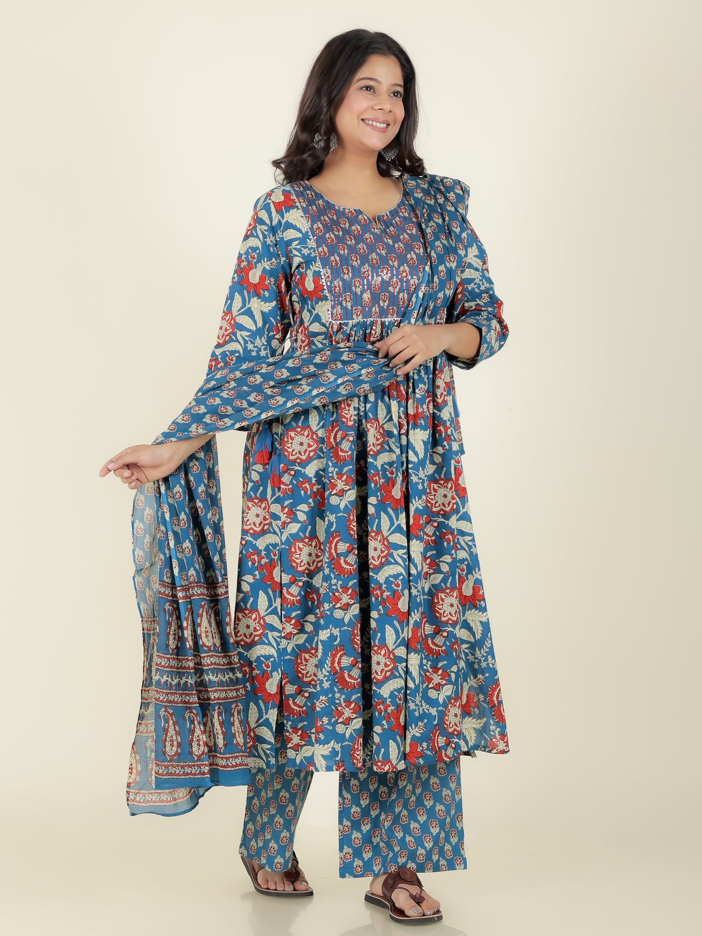 Cotton Voile Block Print Teal Dupatta