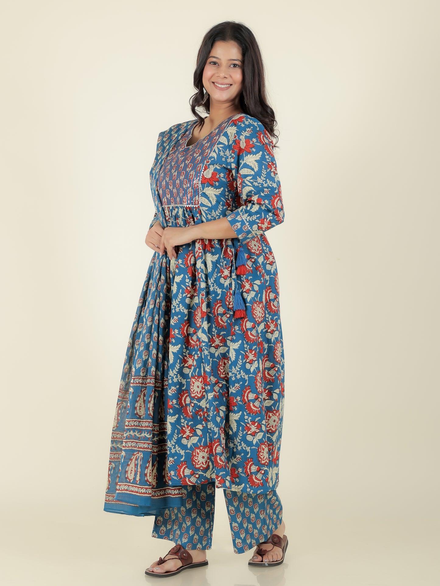 Cotton Voile Block Print Teal Dupatta