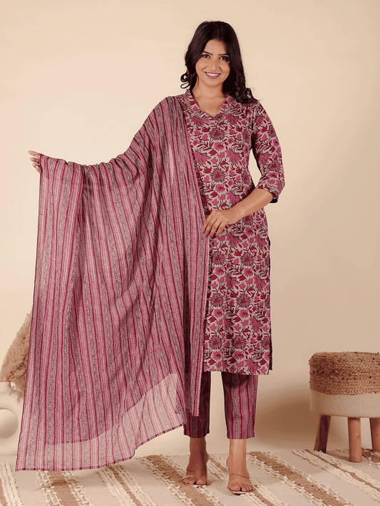Cotton Voile Striped Maroon Dupatta