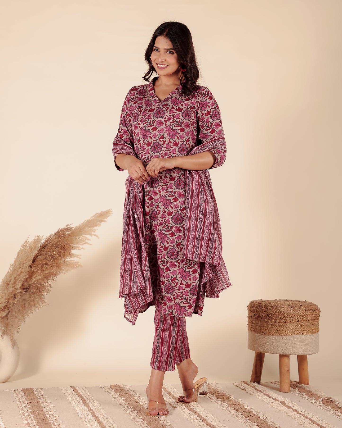 Linen Cotton Floral Kurta