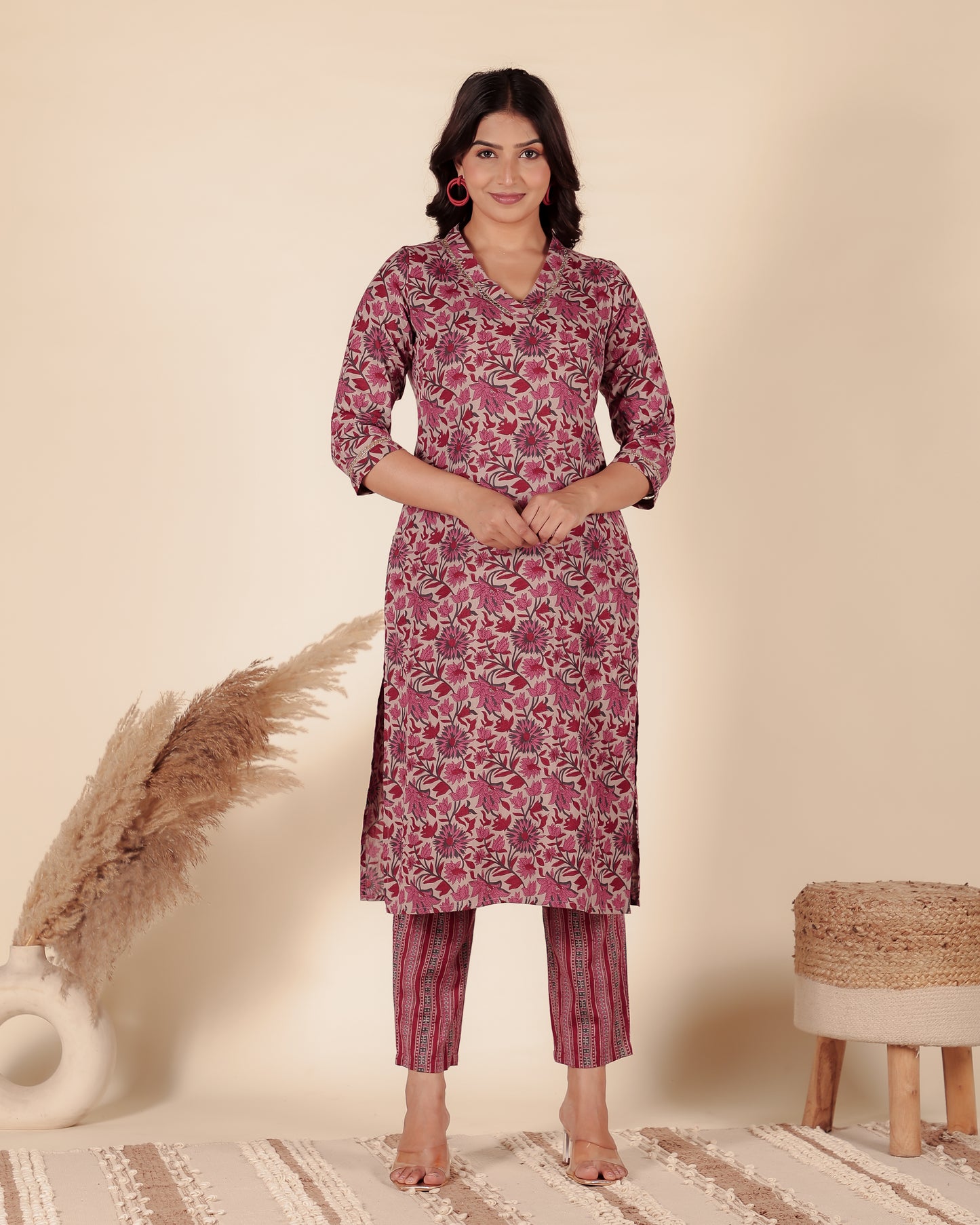 Linen Cotton Floral Kurta