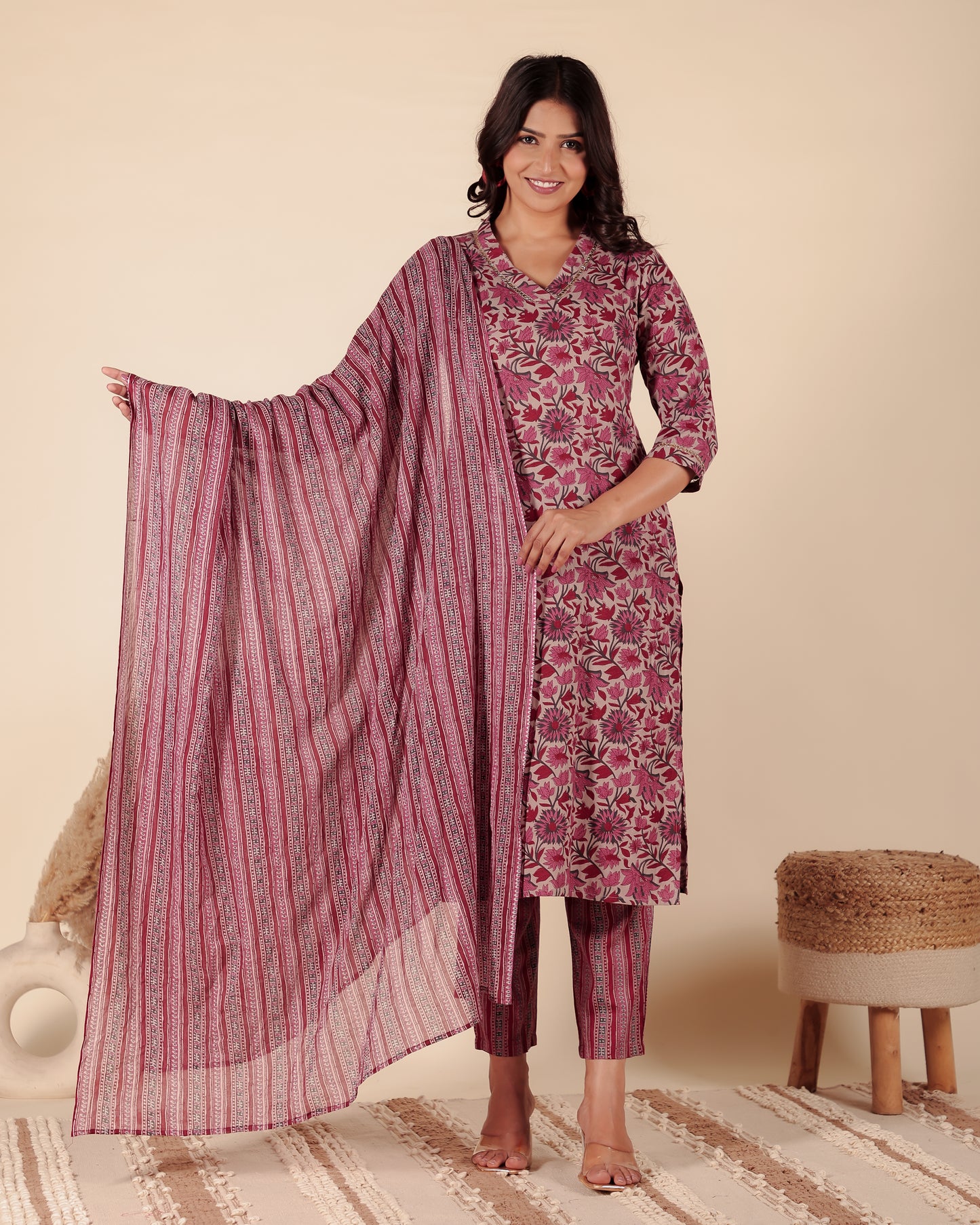 Linen Cotton Floral Kurta