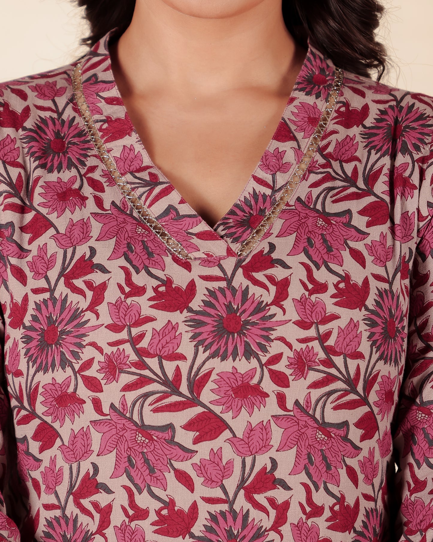 Linen Cotton Floral Kurta