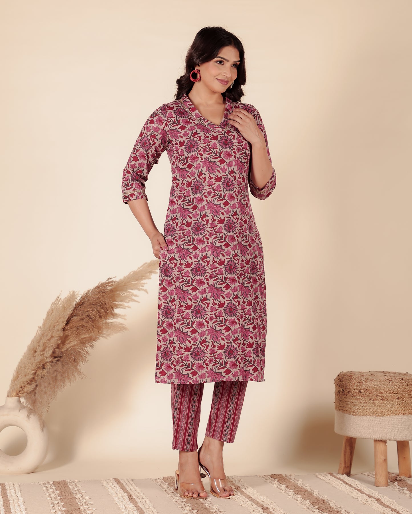 Linen Cotton Floral Kurta