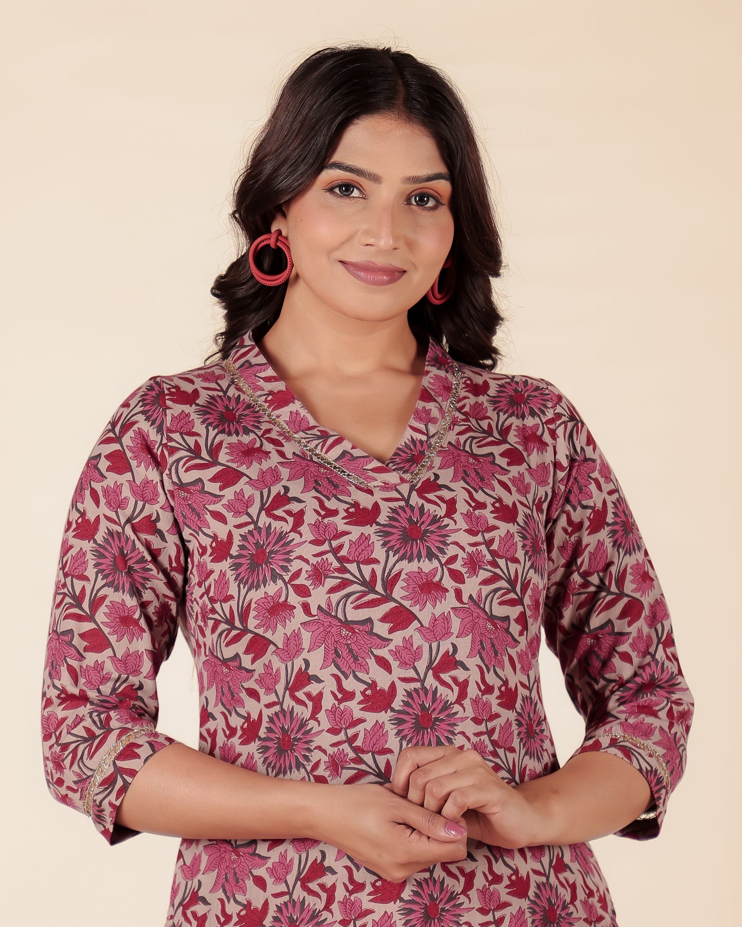 Linen Cotton Floral Kurta