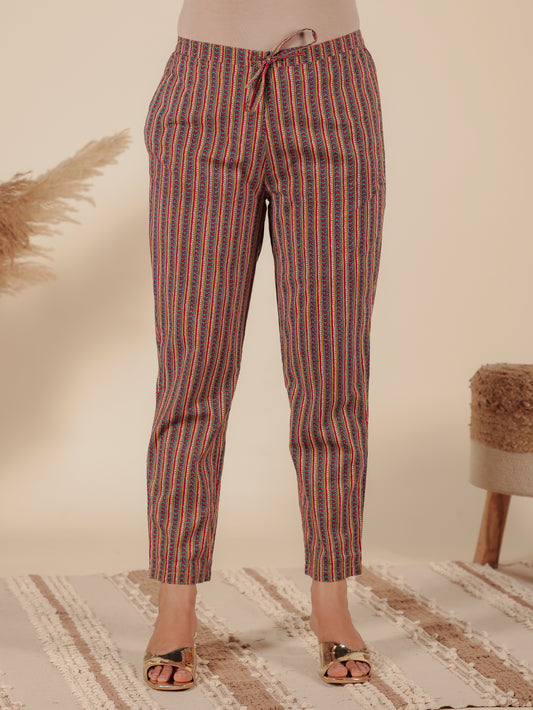 Soft Cotton Chevron Multicolor Tapered Trousers