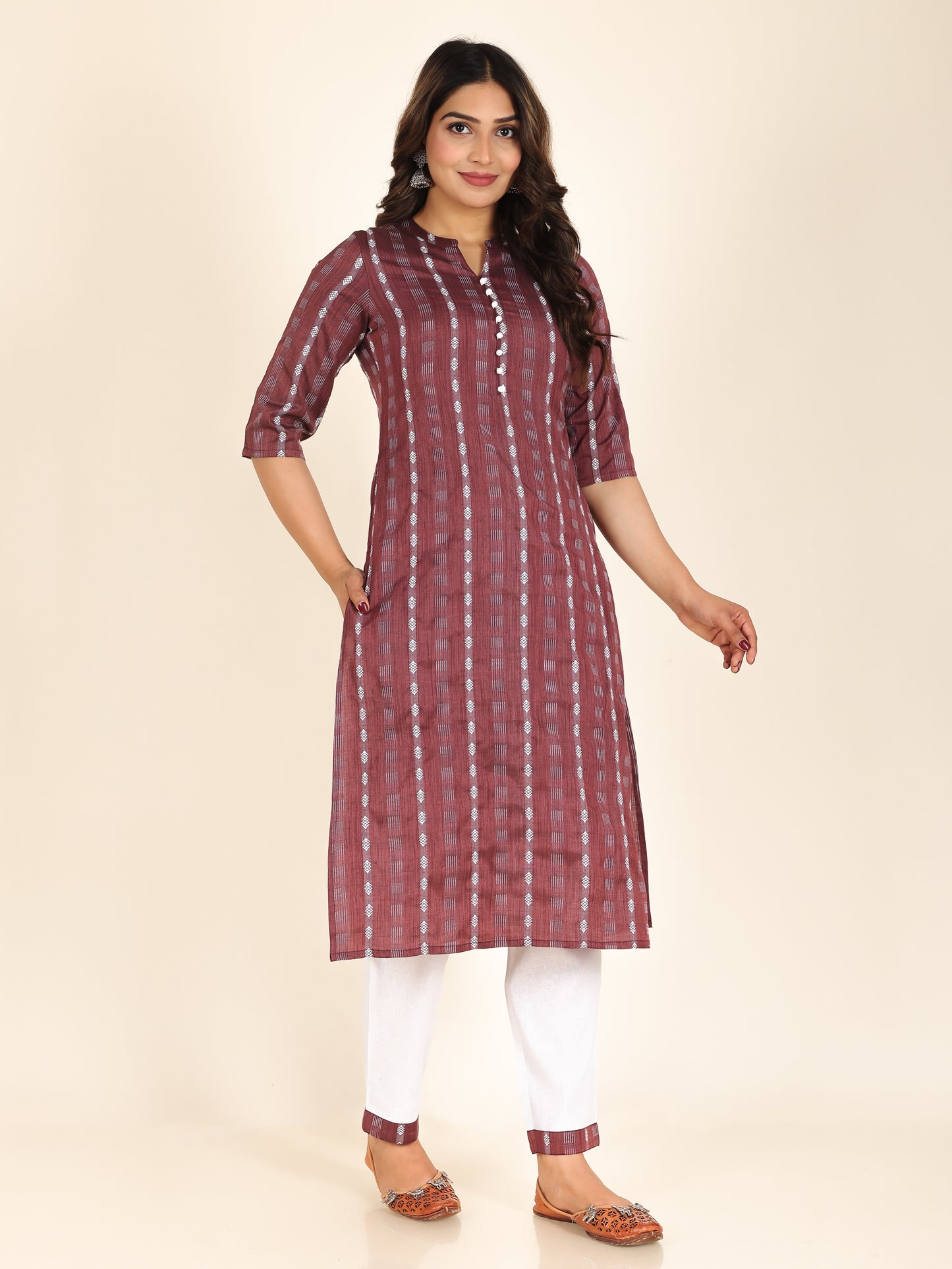 Blend Cotton Self Design Kurta