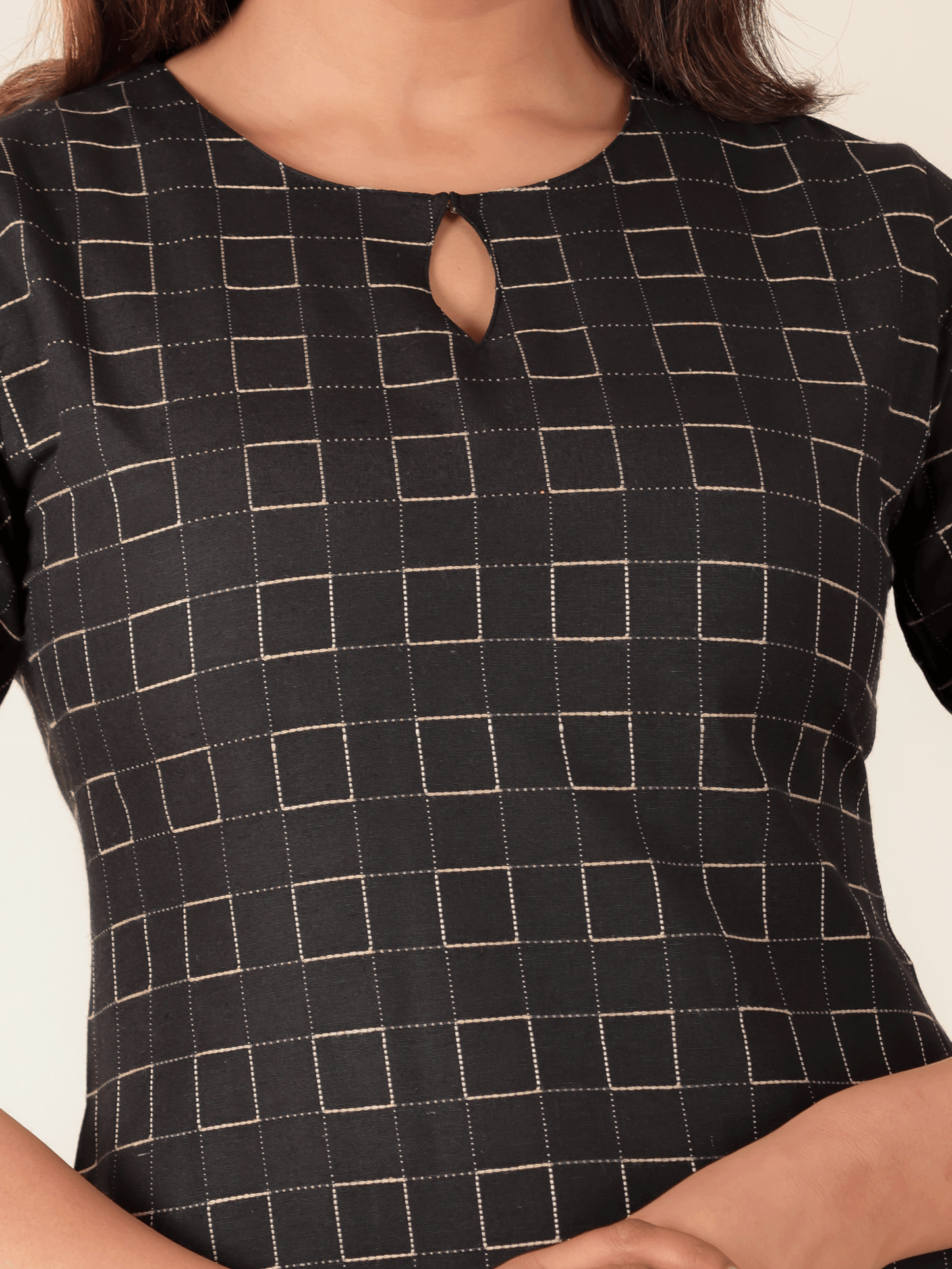Blend Cotton Woven Design Straight Black Kurta