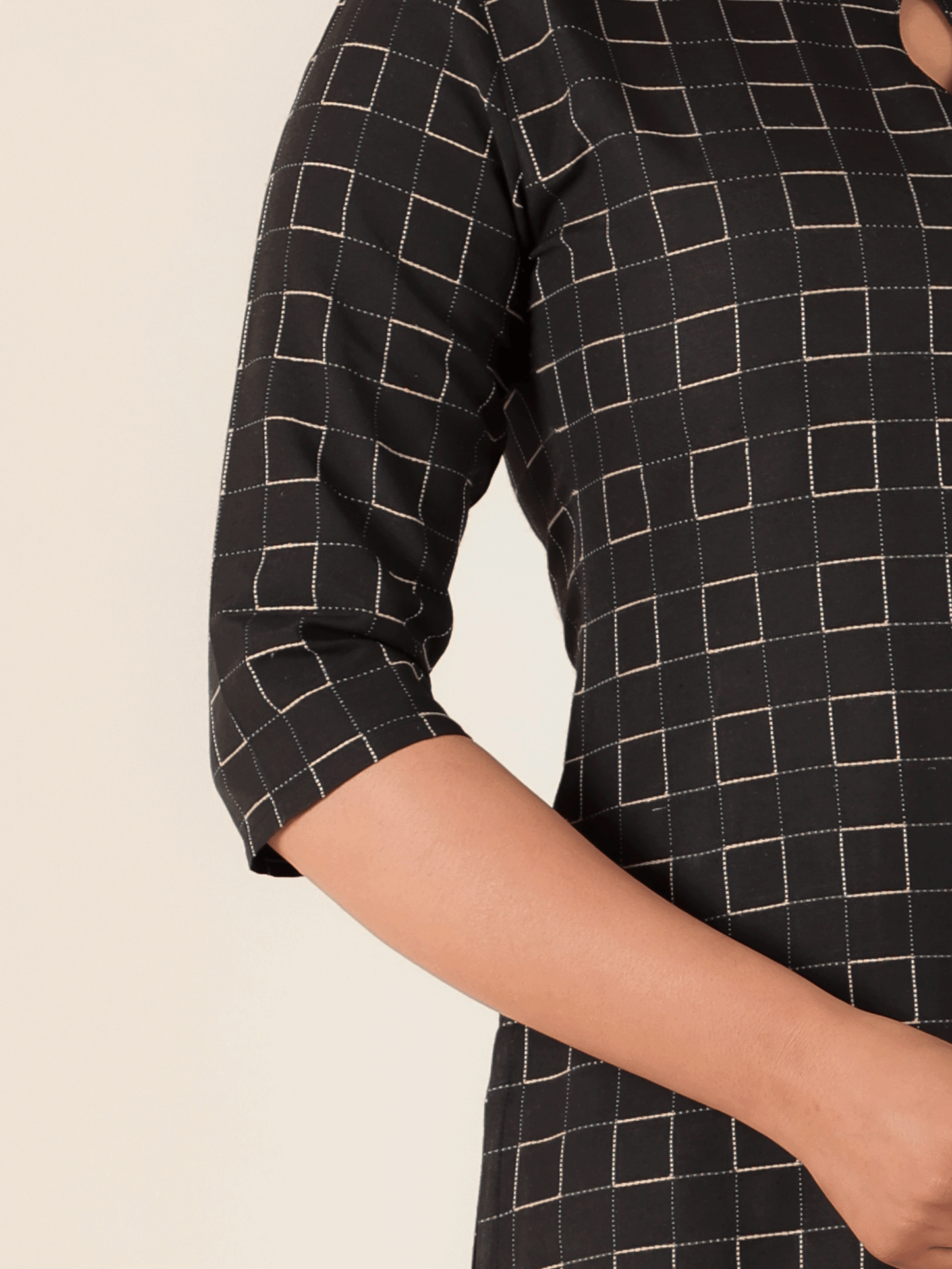 Blend Cotton Woven Design Straight Black Kurta