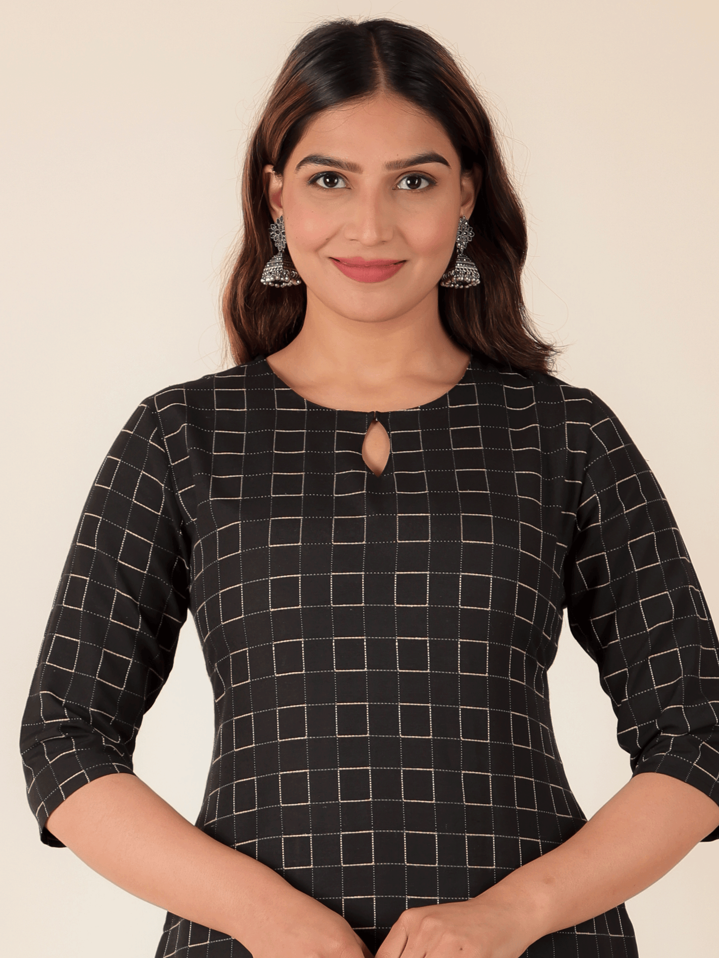 Blend Cotton Woven Design Straight Black Kurta