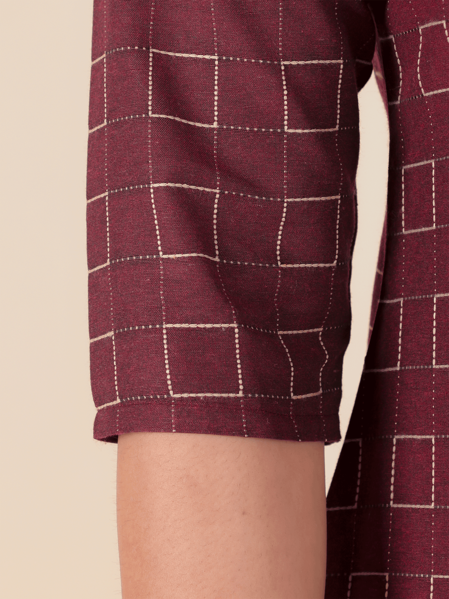 Blend Cotton Self Design Straight Maroon Kurta
