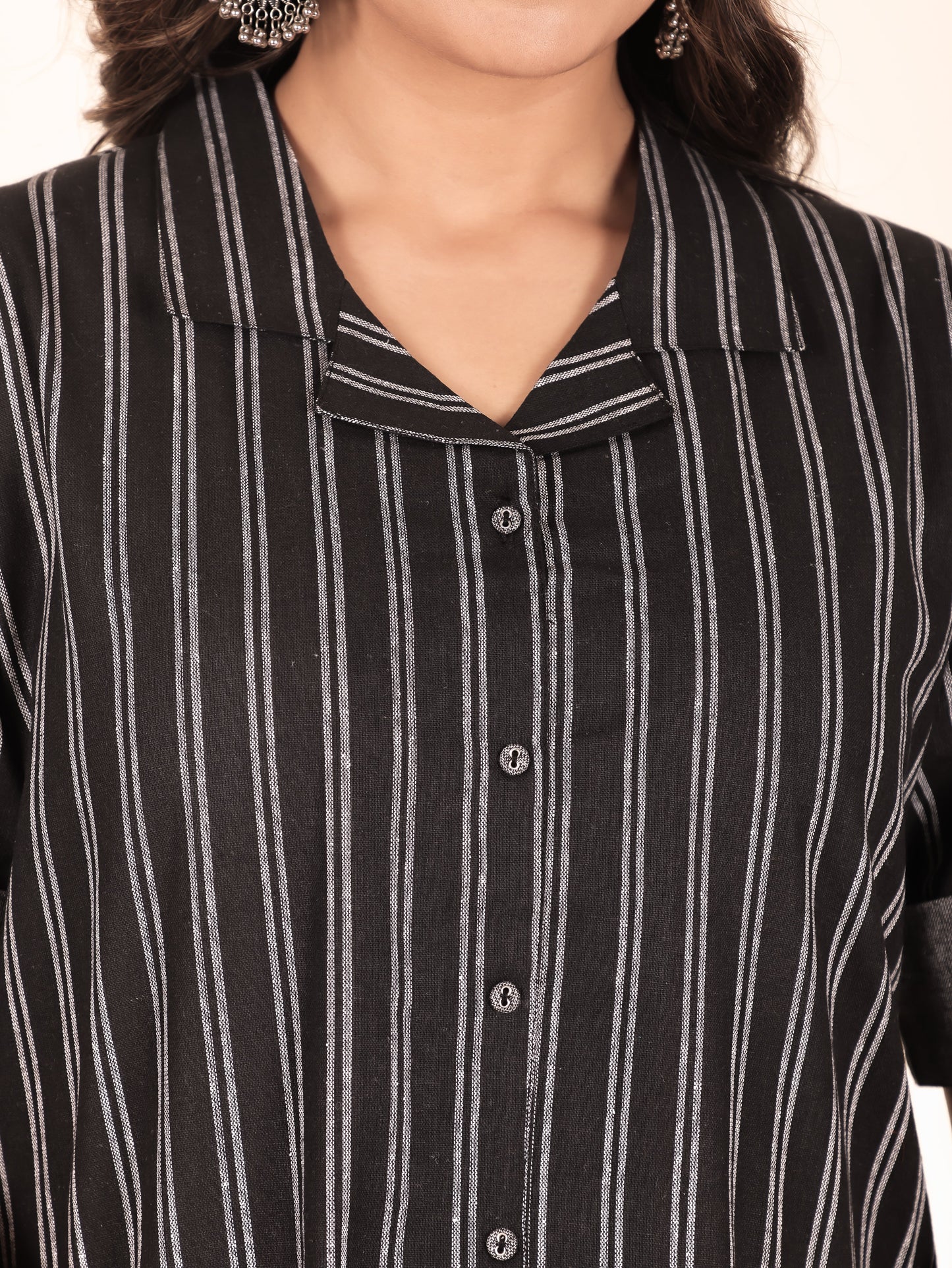 Blend Cotton Woven Design A-line Black Kurta