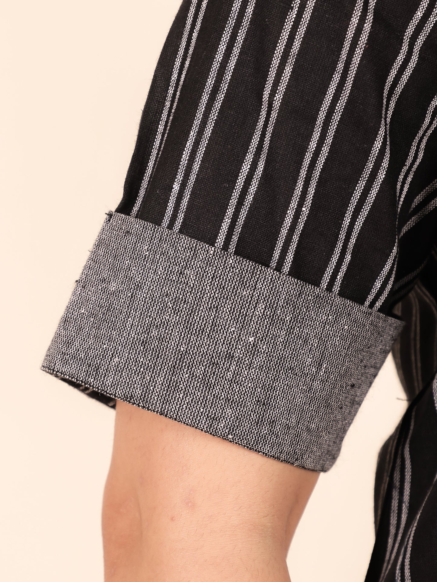 Blend Cotton Woven Design A-line Black Kurta